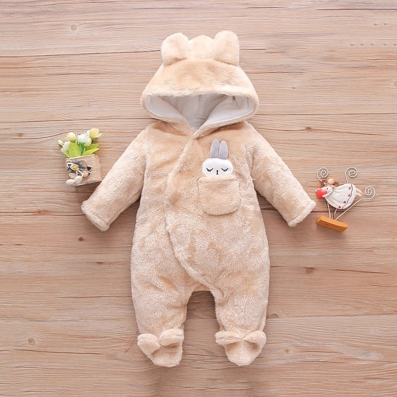 Solid Color Cartoon Baby One-piece Thick Cotton Velvet Suit - Cindi Book