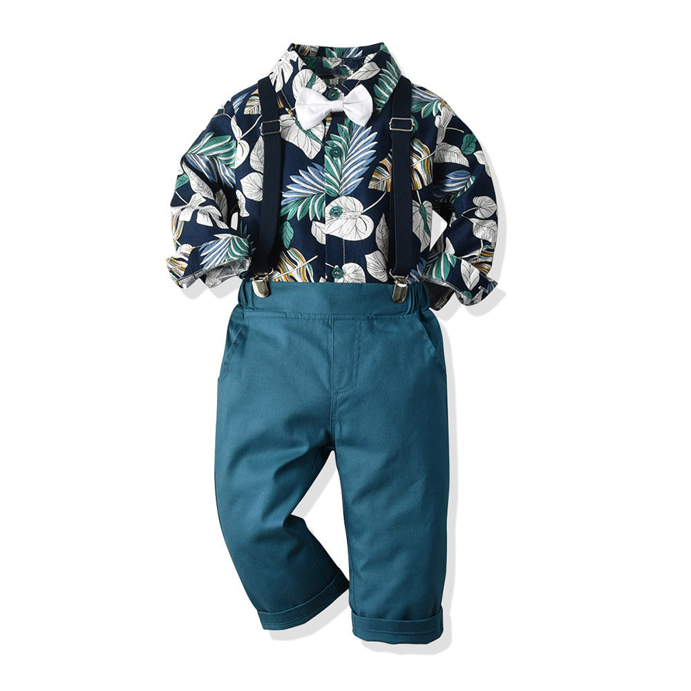 Boys' Cotton Long Sleeved Shirt And Overalls Set - Cindi Book