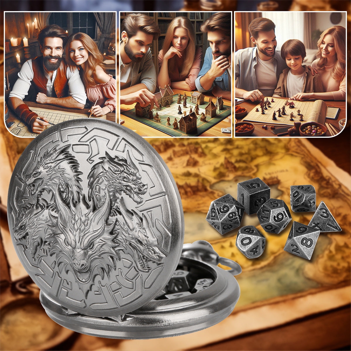 Retro Creative Pocket Watch Shaped Tabletop Game Dice Set -7PCS Metal Polyhedral Dice, Steampunk Style Portable DND Dice Set, Exquisite Metal Craftsmanship, Adding Unique Charm To Tabletop Games - Cindi Book