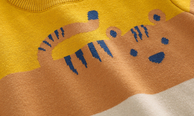 Abstract Cartoon Jacquard Double Layer Sweater for Boys