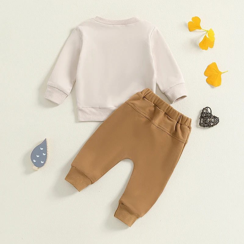 Sports and Leisure Round Neck Long Sleeve Letter Print Sweatshirt Trousers Set Two-Piece Set