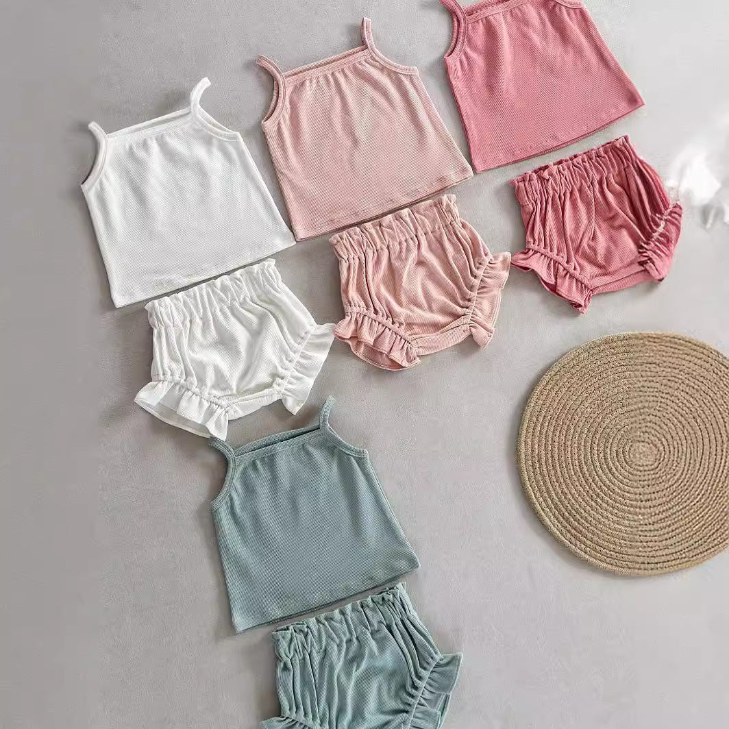 Pp Shorts Thin Rib Cotton Women's Home Apparel Two-Piece Set