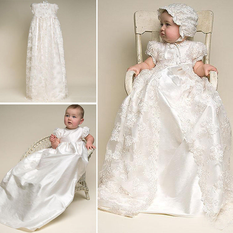 Girls Dress Short-sleeved Lace Embroidered Mesh Dress - Cindi Book