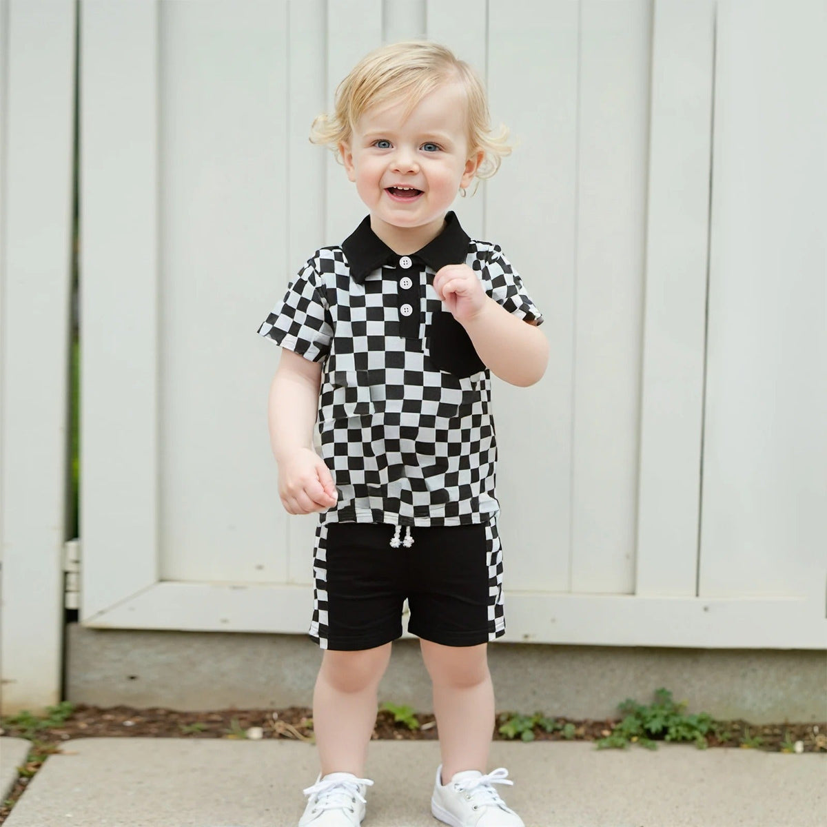 Boys' Checkered Lapel Shorts Suit - Cindi Book