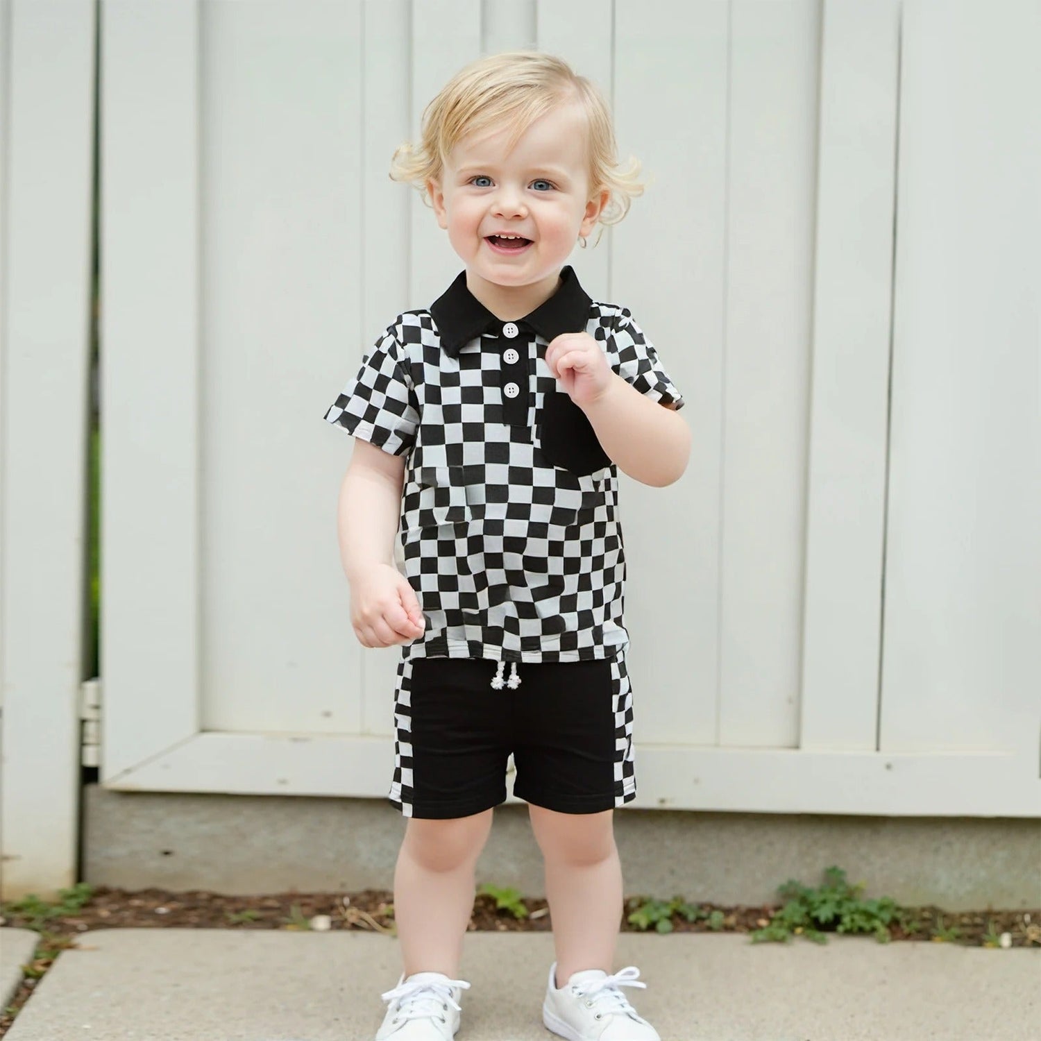 Boys' Checkered Lapel Shorts Suit - Cindi Book