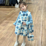 Winter New Girls' Sweater With Stringy Selvedge Flower Fleece-lined Vest Dress - Cindi Book