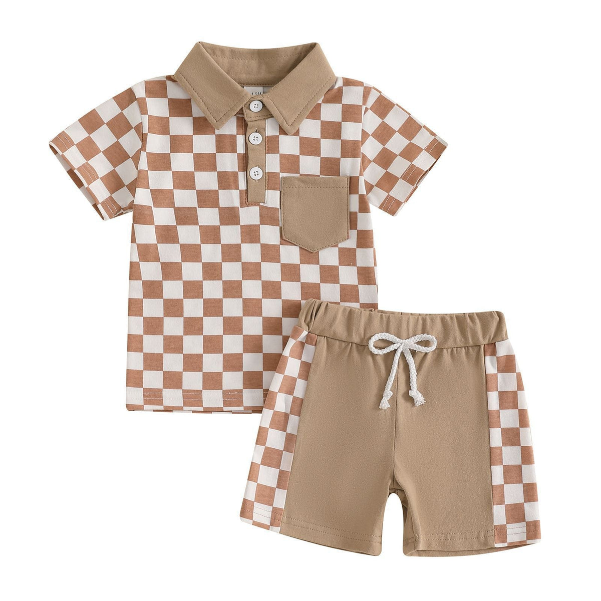 Boys' Lapel Plaid Short Sleeve T-shirt Shorts Set - Cindi Book
