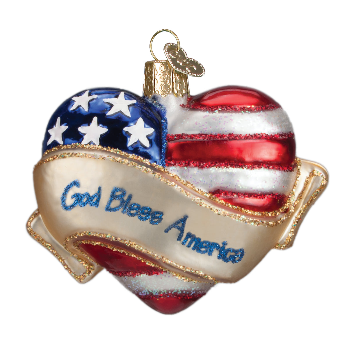 Old World Christmas God Bless America Heart - hand-blown glass Christmas tree ornament (view 3)