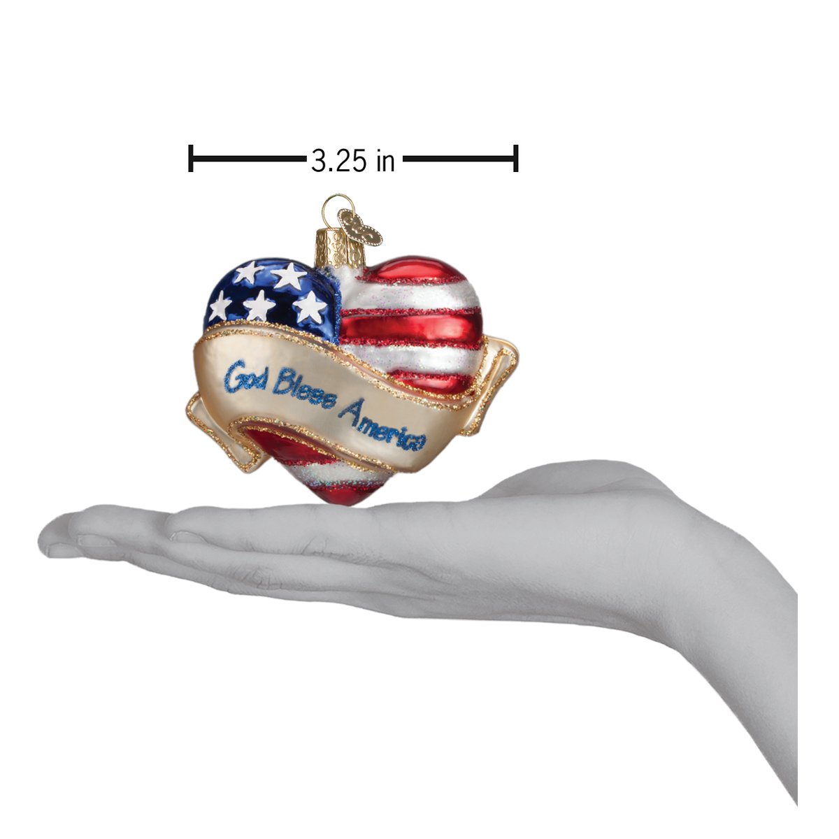 Old World Christmas God Bless America Heart - hand-blown glass Christmas tree ornament (view 4)