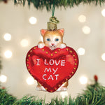 Old World Christmas I Love My Cat Ornament - hand-blown glass Christmas tree ornament