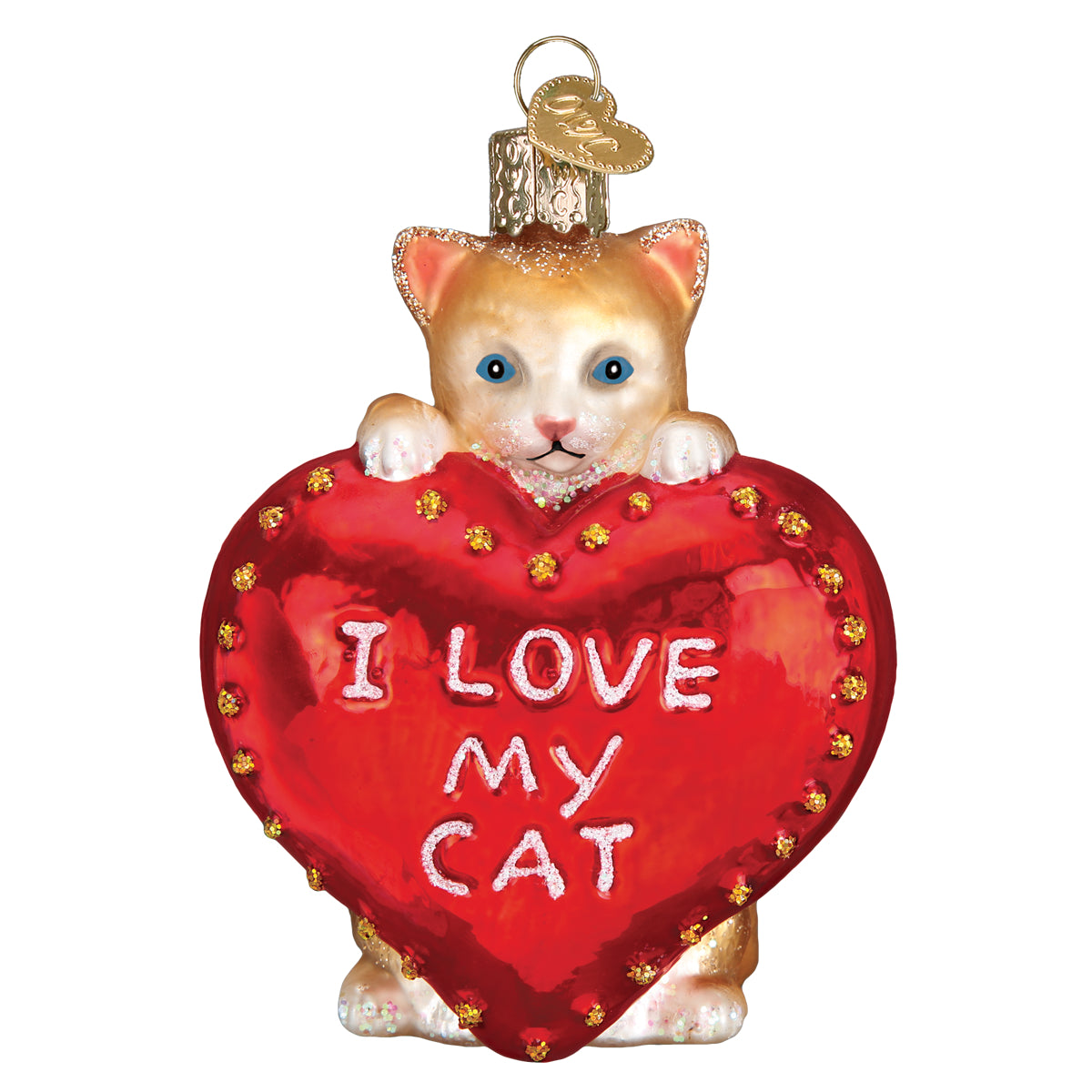 Old World Christmas I Love My Cat Ornament - hand-blown glass Christmas tree ornament (view 3)