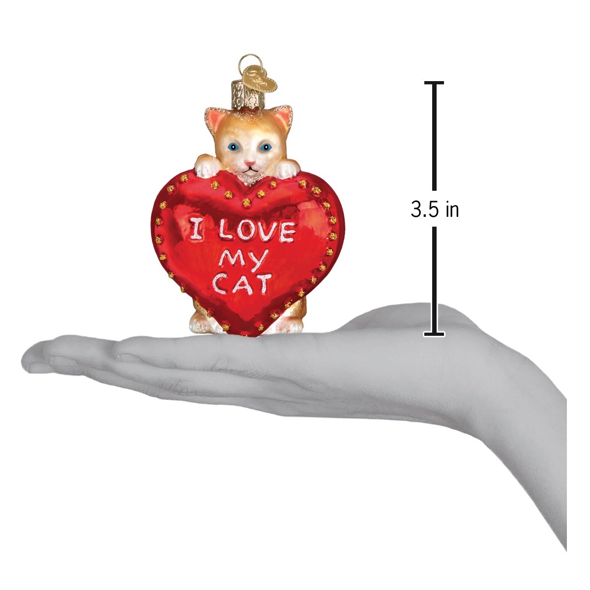 Old World Christmas I Love My Cat Ornament - hand-blown glass Christmas tree ornament (view 6)