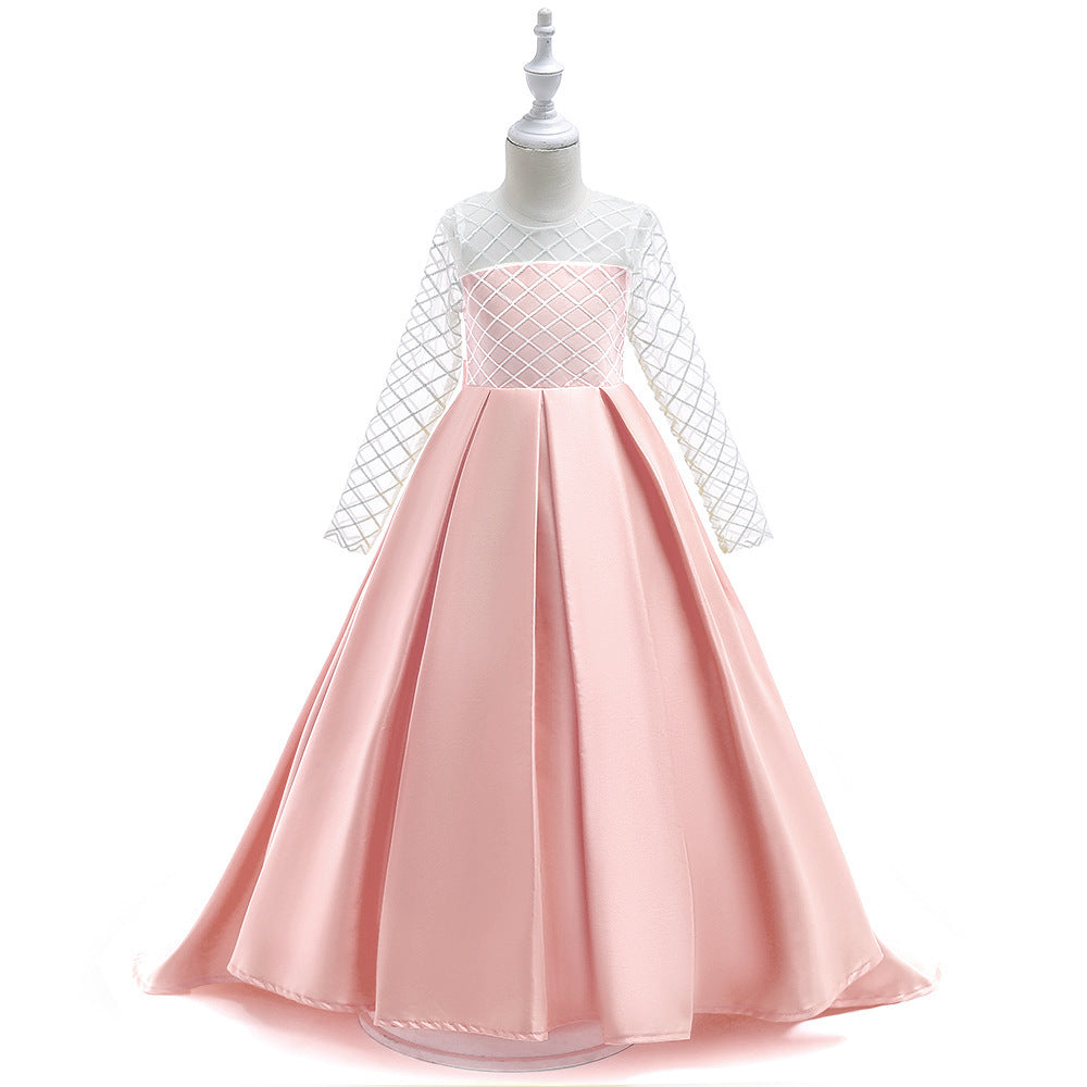 Mesh Long Sleeve Trailing Girls' Dress - Cindi Book
