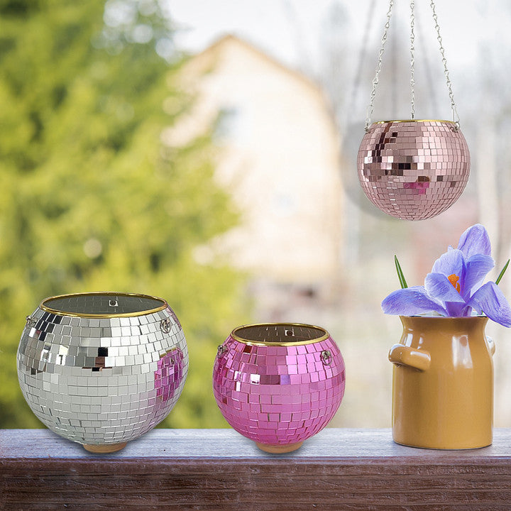 Cross-border Disco Ball Planter Hanging Mirror Spherical Plastic Flowerpot - Cindi Book