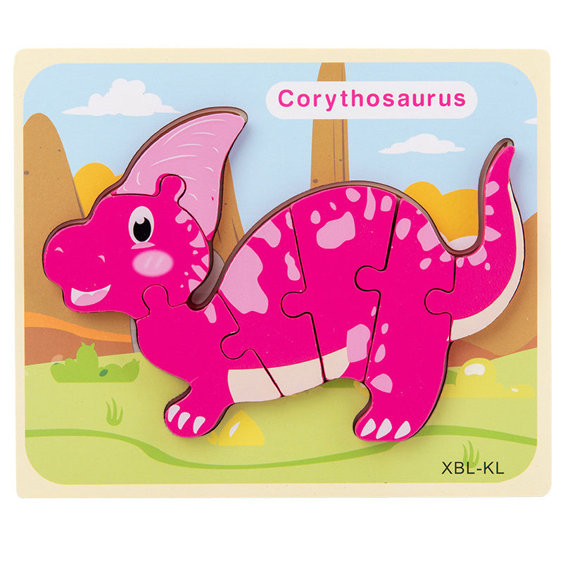 Baby Wooden Cartoon Dinosaur 3D Puzzle Jigsaw for Kids Montessori Early Learning Educational Puzzle Toys - Cindi Book