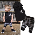 2PCS Toddler Kids Baby Boy Sleeveless Hooded Clothes T-shirt Tops Camo Pants Outfits - Cindi Book