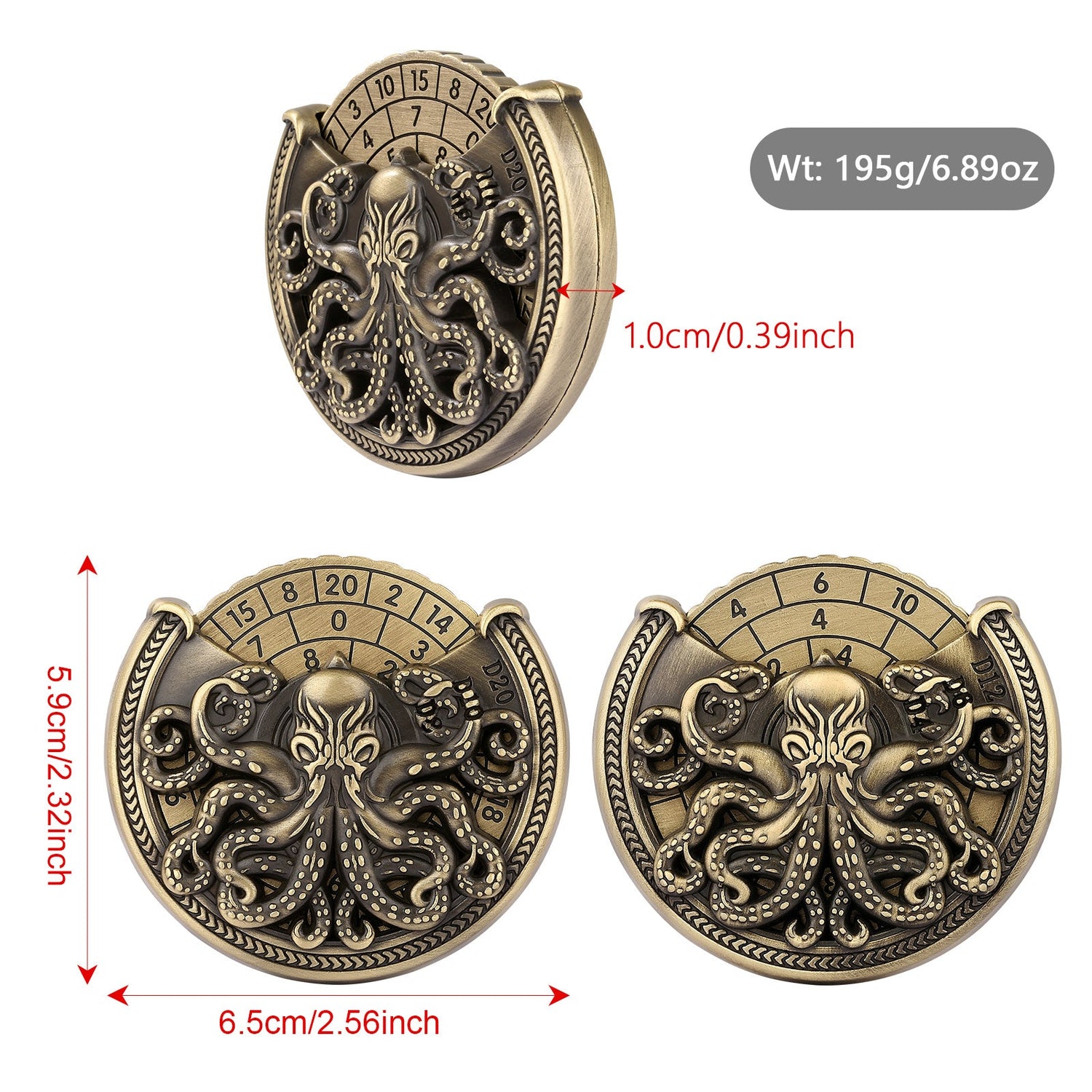 Vintage Kesulu Style, Super Refined Metal Octopus Dice Turntable Gift Box, Immersive Board Game Experience, D20 Random Surprise, Necessary Props For D&D Team - Cindi Book