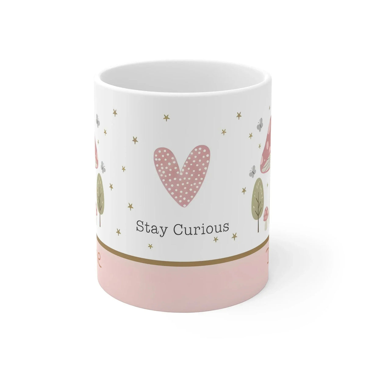 Personalized Stay Curious Woodland Fox Mug | Custom Name | Mushroom Butterfly Forest Ceramic Gift