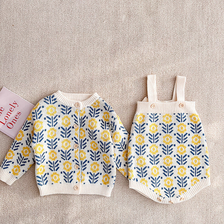 Infant Children's Sweater Pull Flower Knitted Cardigan Romper - Cindi Book