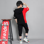 Children's clothing summer new boy short-sleeved suit in the big boy summer Korean version of the boy stitching sportswear tide - Cindi Book