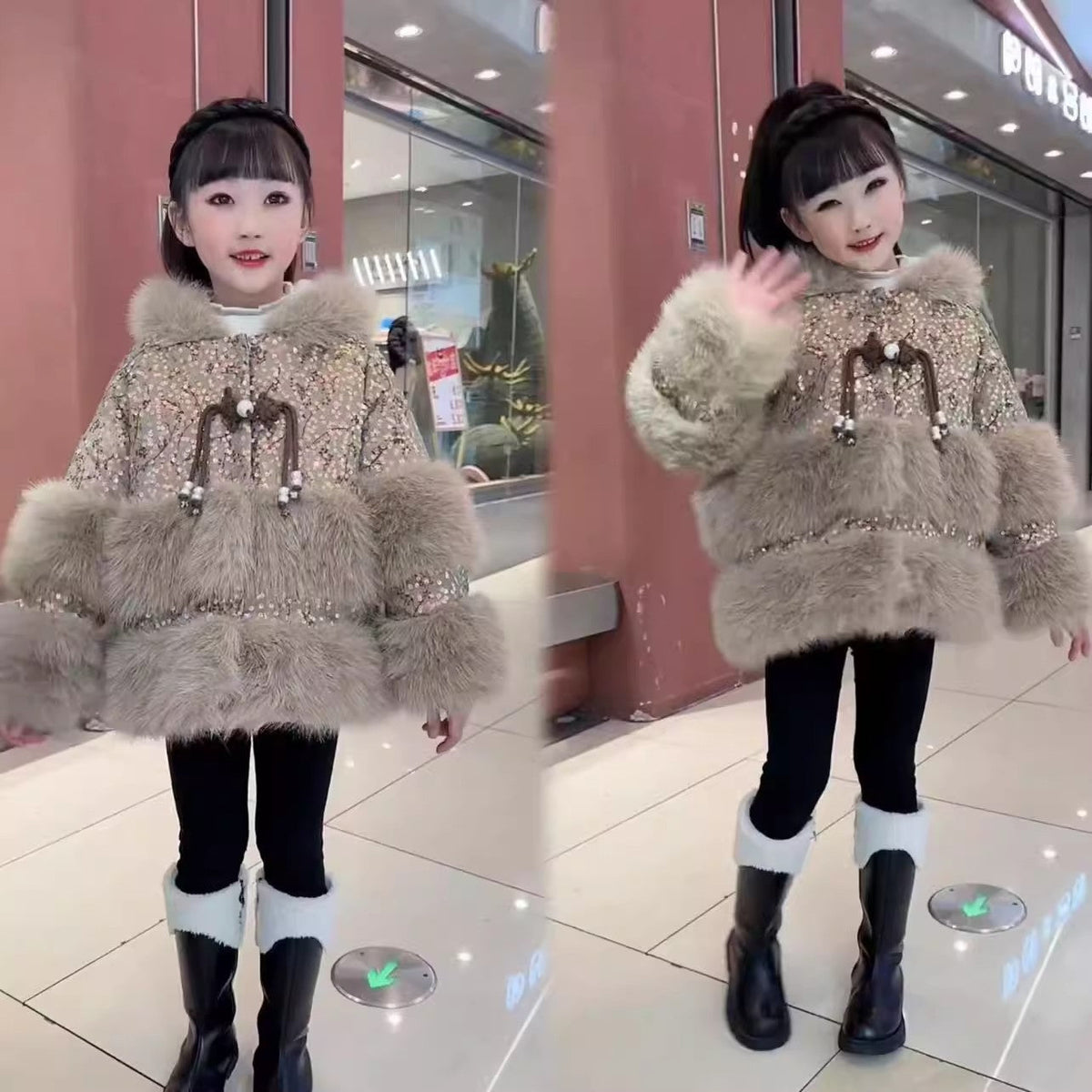 Fleece-lined Padded Faux Fur Coat For Little Girls - Cindi Book
