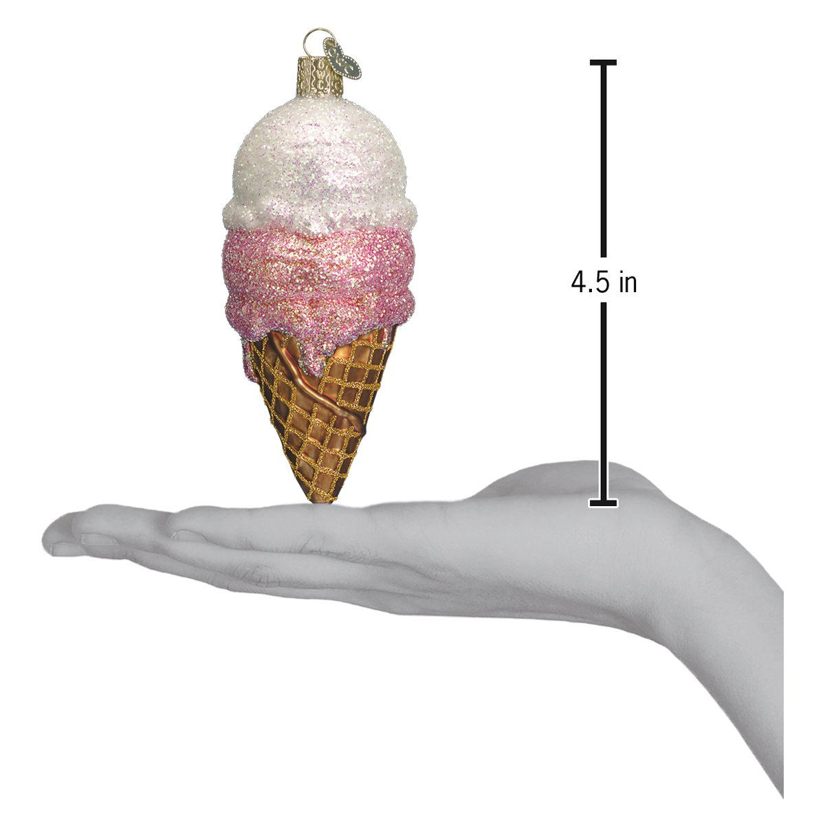 Old World Christmas Ice Cream Cone Ornament - hand-blown glass Christmas tree ornament (view 4)