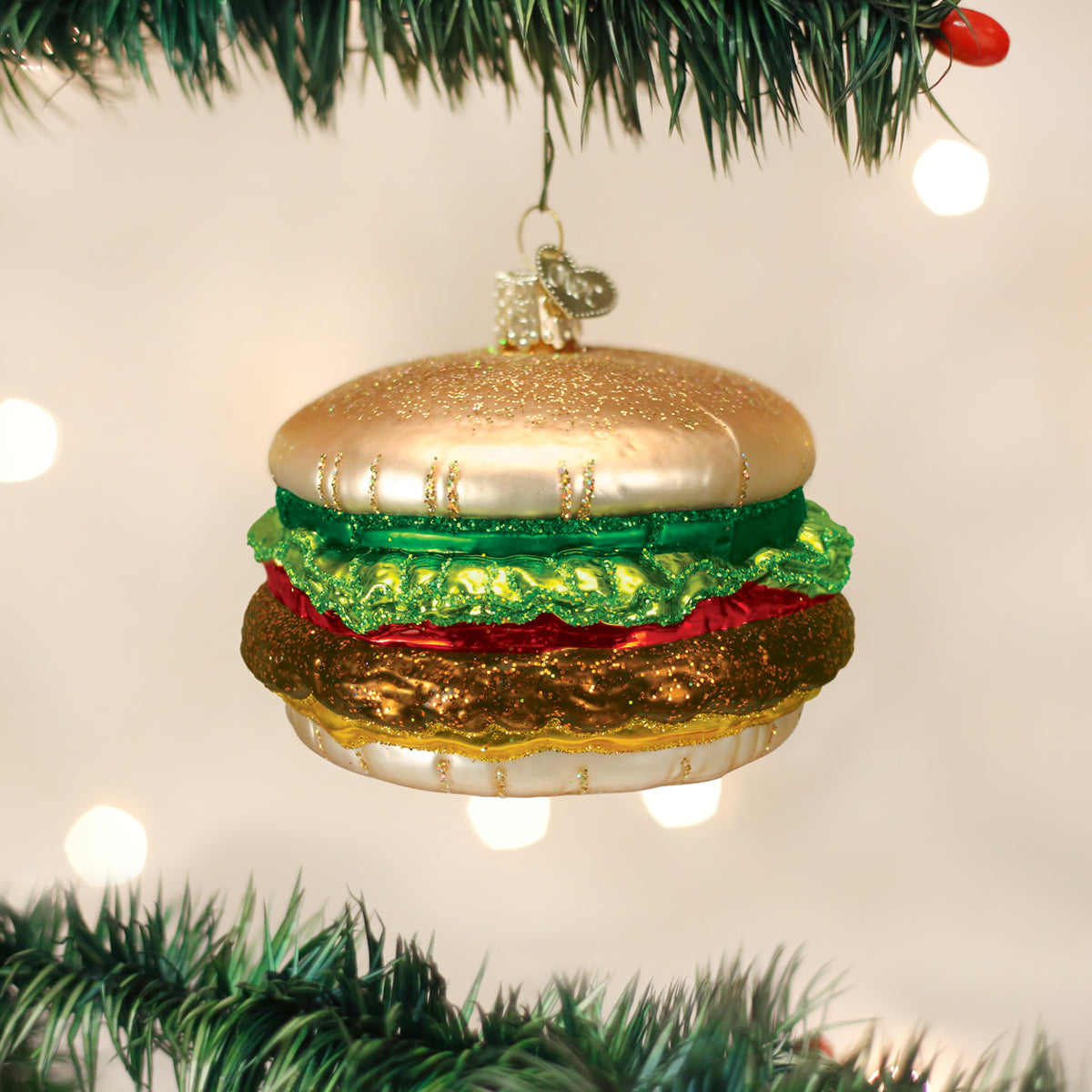 Old World Christmas Cheeseburger Ornament - hand-blown glass Christmas tree ornament