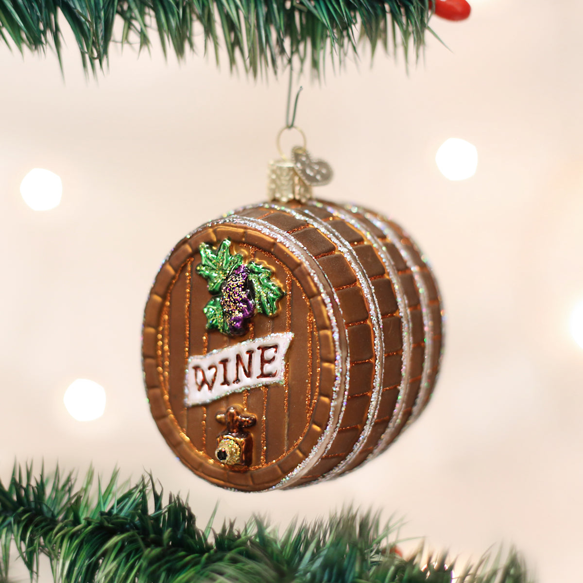 Old World Christmas Wine Barrel Ornament - hand-blown glass Christmas tree ornament
