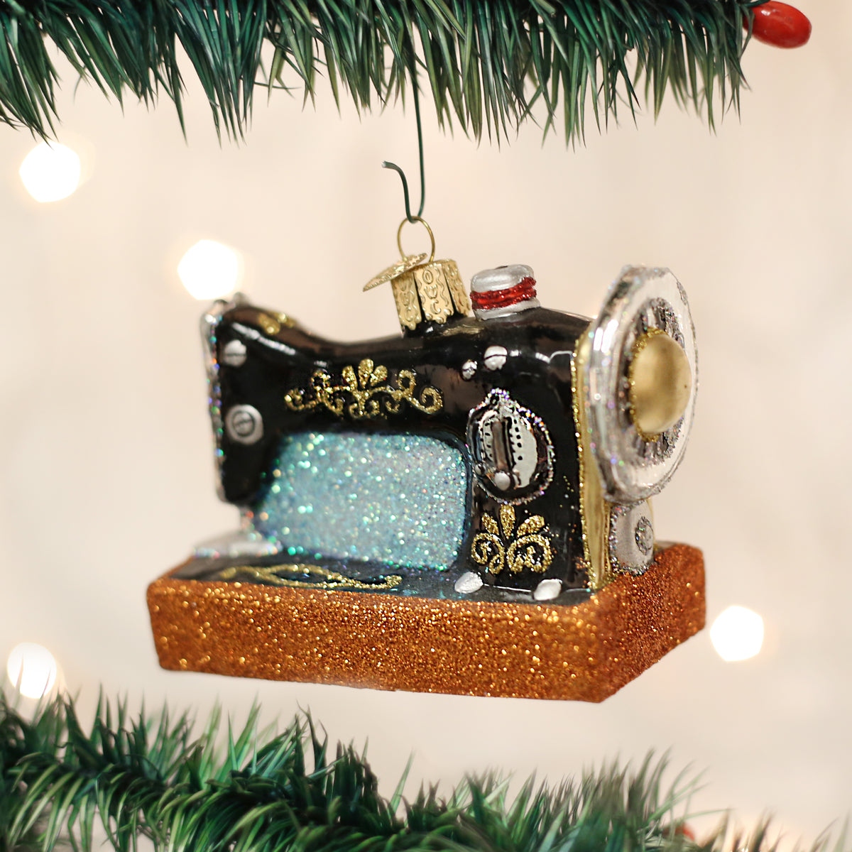 Old World Christmas Sewing Machine Ornament - hand-blown glass Christmas tree ornament