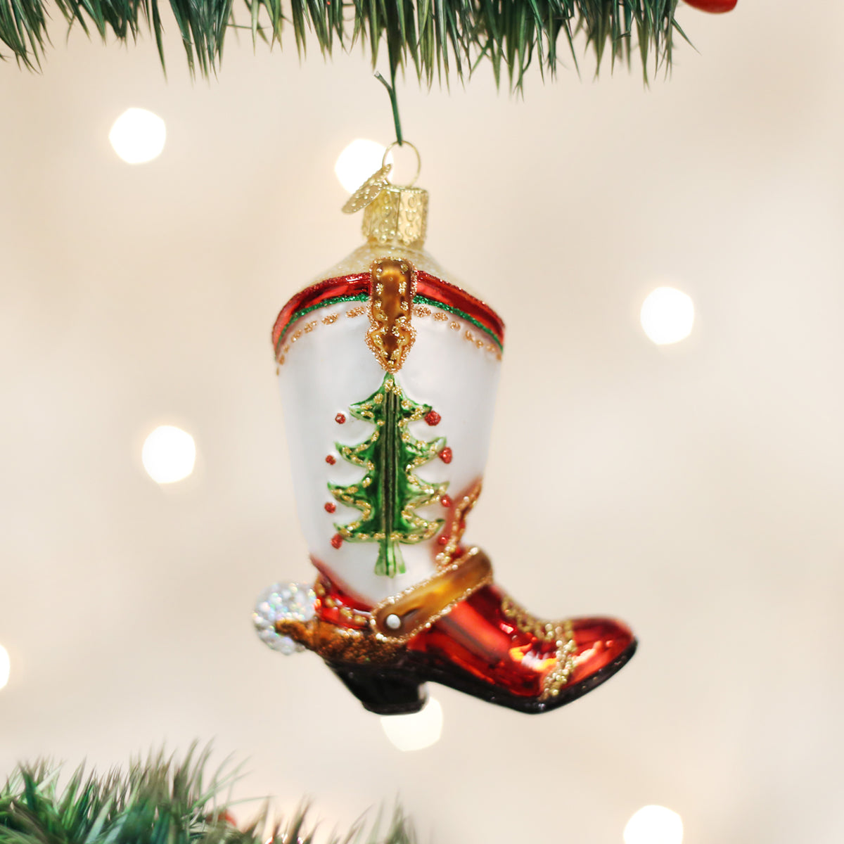 Old World Christmas Christmas Cowboy Boot - hand-blown glass Christmas tree ornament