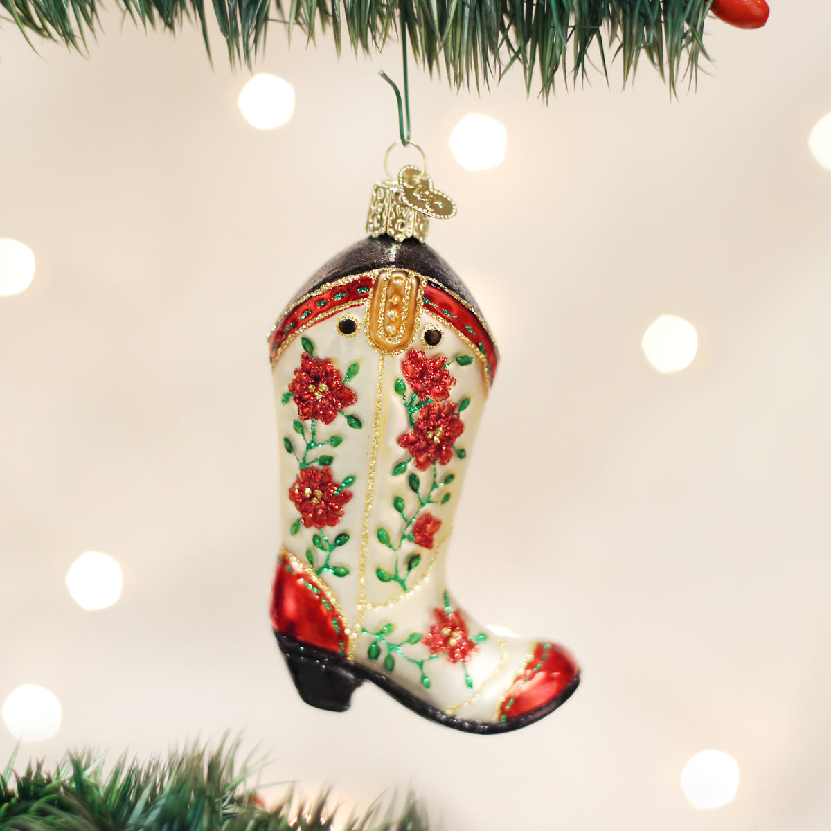 Old World Christmas Christmas Cowgirl Boot - hand-blown glass Christmas tree ornament