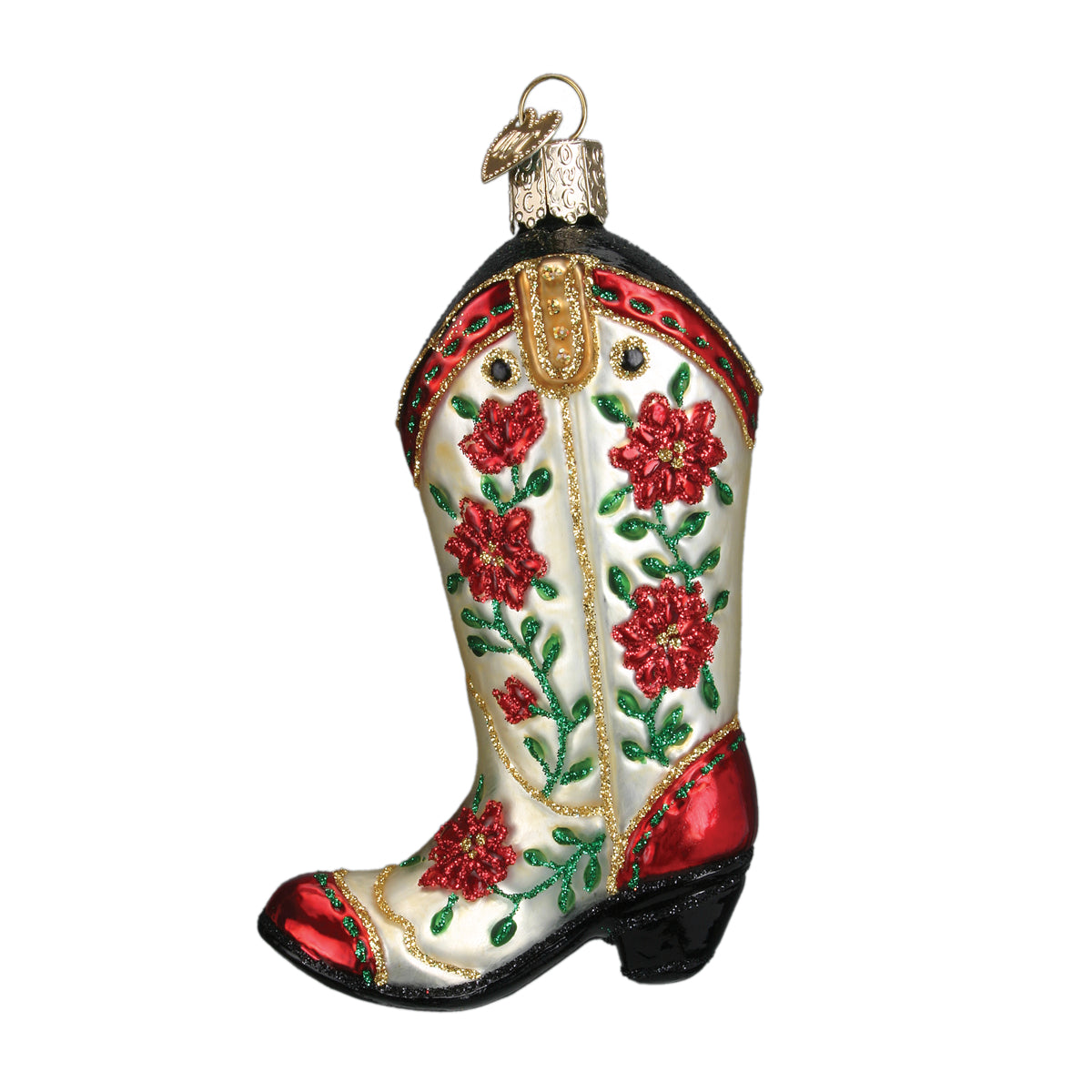 Old World Christmas Christmas Cowgirl Boot - hand-blown glass Christmas tree ornament (view 3)