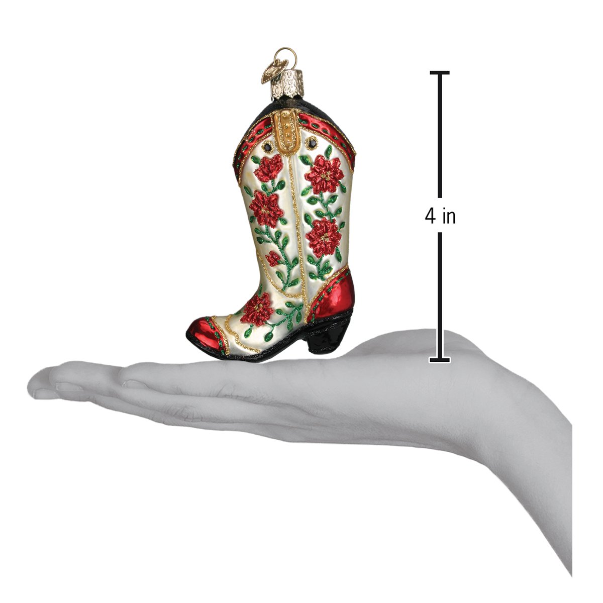 Old World Christmas Christmas Cowgirl Boot - hand-blown glass Christmas tree ornament (view 4)