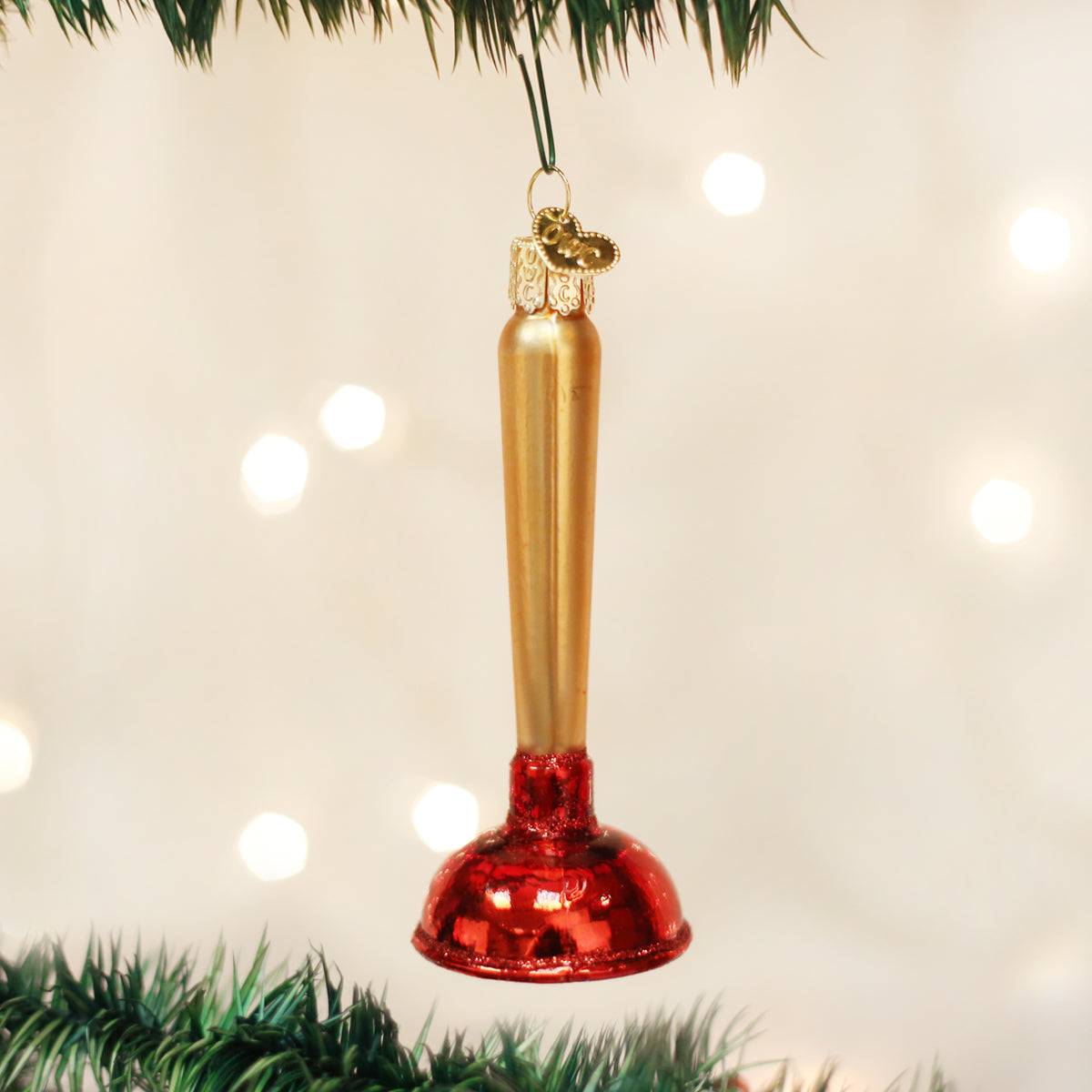 Old World Christmas Toilet Plunger Ornament - hand-blown glass Christmas tree ornament