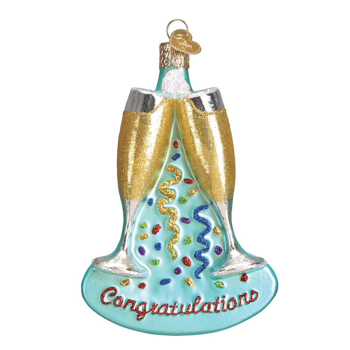Old World Christmas Champagne Toast Ornament - hand-blown glass Christmas tree ornament (view 2)
