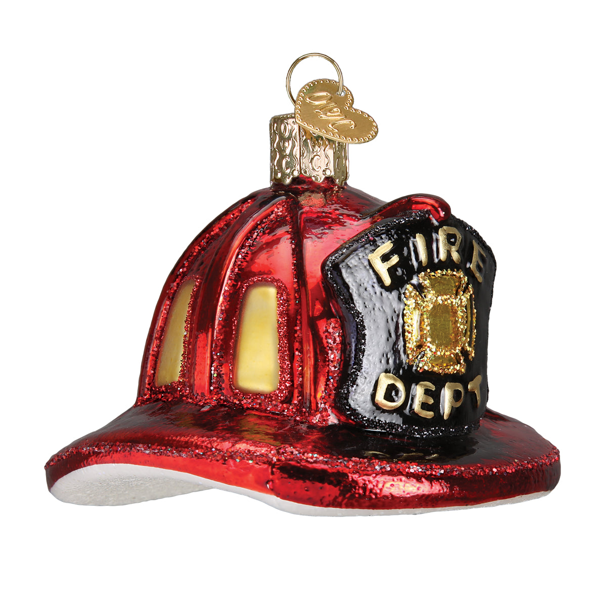 Old World Christmas Fireman's Helmet Ornament - hand-blown glass Christmas tree ornament (view 3)