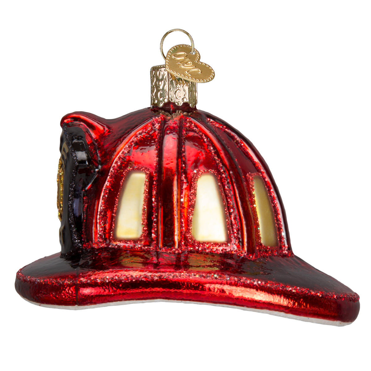 Old World Christmas Fireman's Helmet Ornament - hand-blown glass Christmas tree ornament (view 5)