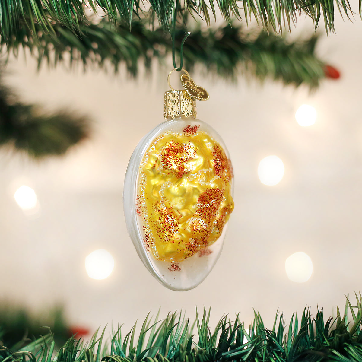 Old World Christmas Deviled Egg Ornament - hand-blown glass Christmas tree ornament