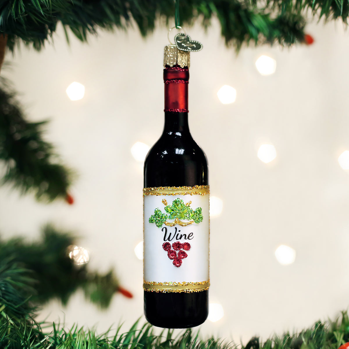 Old World Christmas Red Wine Bottle Ornament - hand-blown glass Christmas tree ornament
