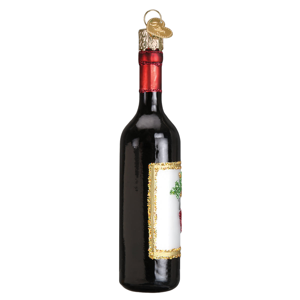 Old World Christmas Red Wine Bottle Ornament - hand-blown glass Christmas tree ornament (view 5)