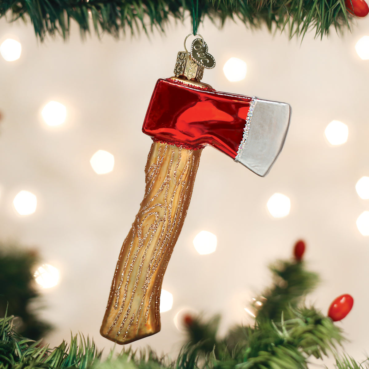 Old World Christmas Axe Ornament - hand-blown glass Christmas tree ornament
