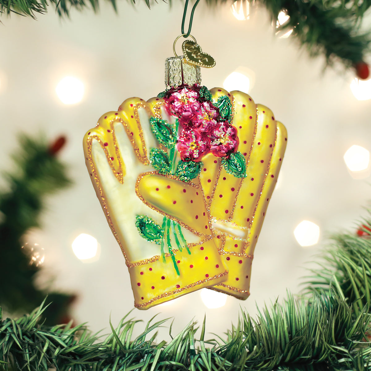 Old World Christmas Gardening Gloves Ornament - hand-blown glass Christmas tree ornament