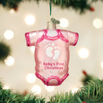 Old World Christmas Pink Baby Onesie Ornament - hand-blown glass Christmas tree ornament