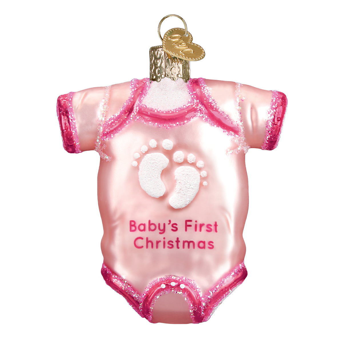 Old World Christmas Pink Baby Onesie Ornament - hand-blown glass Christmas tree ornament (view 2)