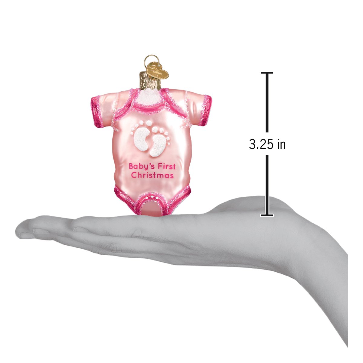 Old World Christmas Pink Baby Onesie Ornament - hand-blown glass Christmas tree ornament (view 5)