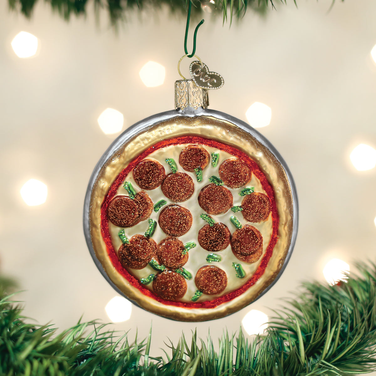 Old World Christmas Pizza Pie Ornament - hand-blown glass Christmas tree ornament