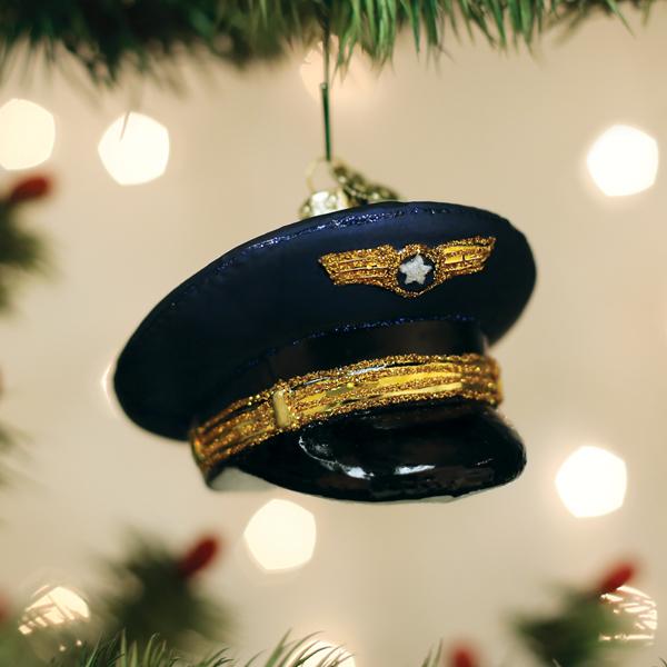 Old World Christmas Pilot's Cap Ornament - hand-blown glass Christmas tree ornament