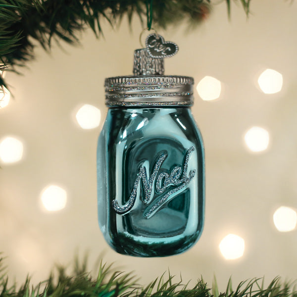 Old World Christmas Mason Jar Ornament - hand-blown glass Christmas tree ornament