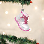 Old World Christmas Pink Baby Shoe Ornament - hand-blown glass Christmas tree ornament