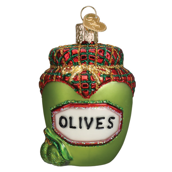 Old World Christmas Jar Of Olives Ornament - hand-blown glass Christmas tree ornament (view 3)